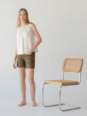 Organic Cotton Drawstring Blouse in Vanilla Mist