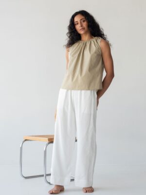 Organic Cotton Drawstring Blouse in Warm Sand